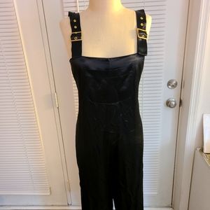 Sz M SECOND SKIN black satin oversized overalls